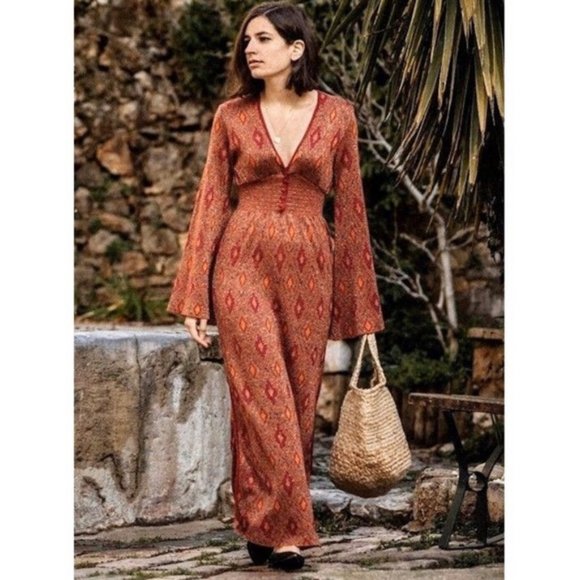 Zara Dresses & Skirts - Zara Orange Shiny Jacquard Knit Casual Max…